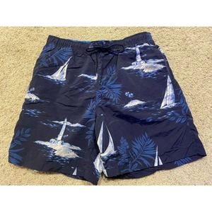 Men's NAUTICA size L SWIM TRUNKS Shorts Sailing Themed Swimsuit Navy Blue Z21